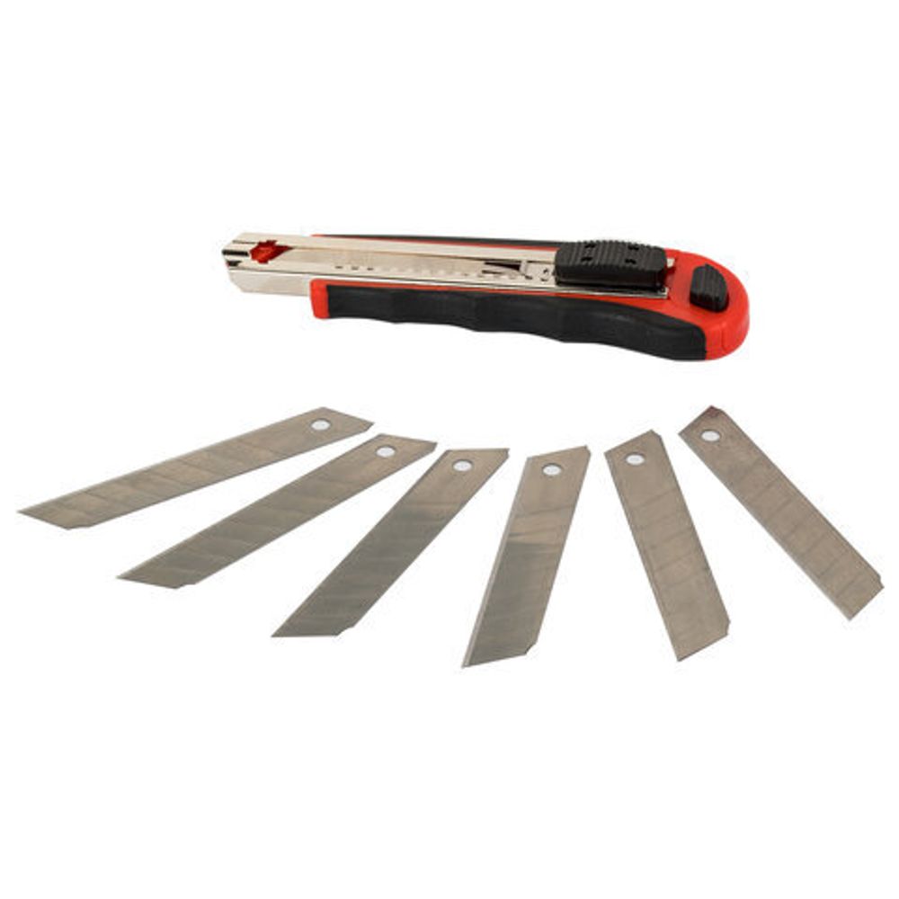 Нож канцелярский 18 мм BRAUBERG "Universal" с АВТОЗАМЕНОЙ ЛЕЗВИЙ, 6 лезвий в комплекте, автофиксатор, 230922