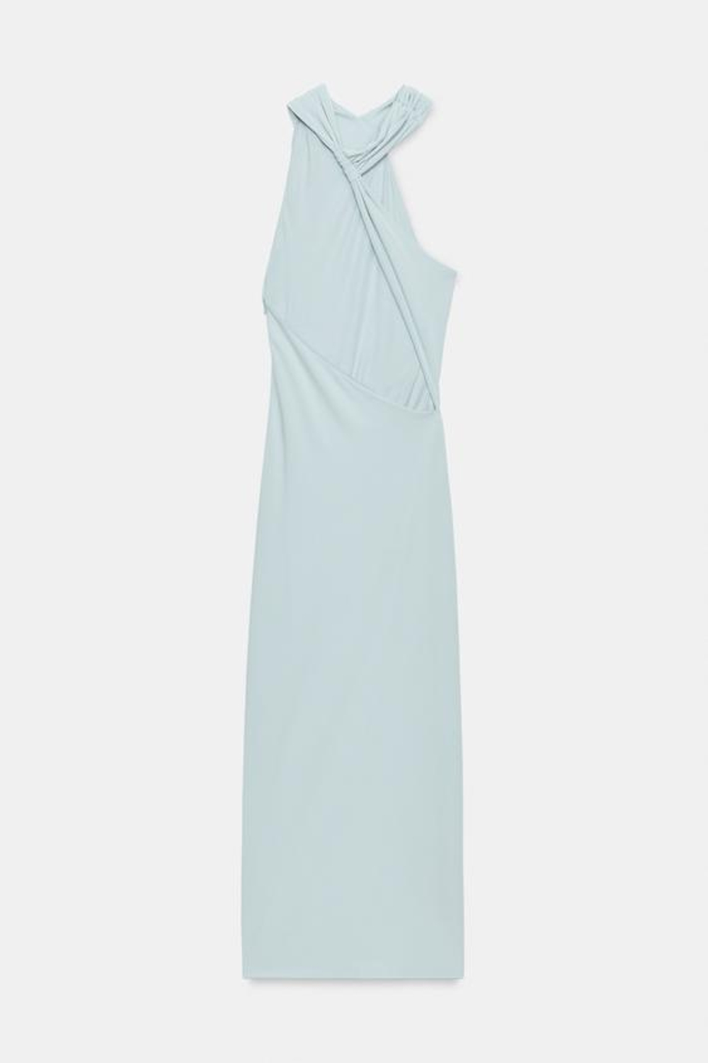 ZARA ПЛАТЬЕ ХАЛТЕР СО СБОРКАМИ, СЕРО-СИНИЙ