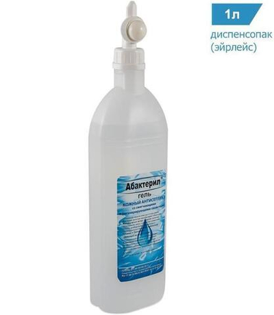 спиртовой антисептик для рук Абактерил - Гель, 1 литр, диспенсопак, ГАА - 007