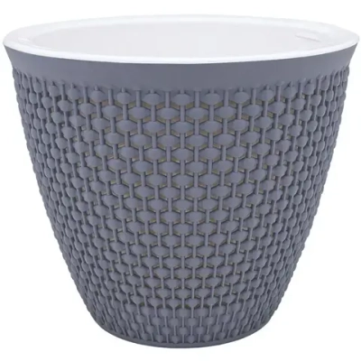 Кашпо для цветов пластиковое 1,6л d-16 см «Ротанг» Серый