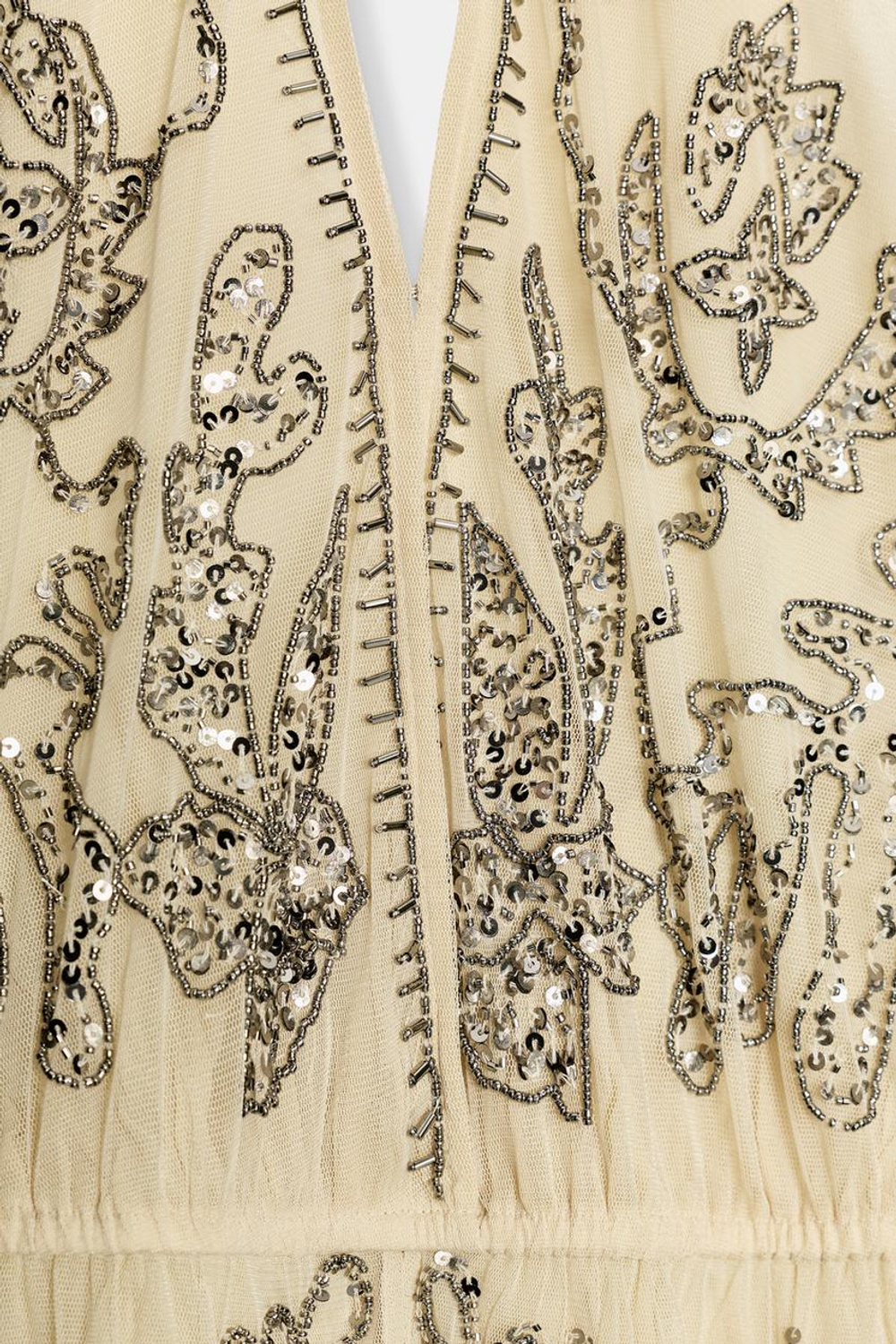 ZARA ТОП ХАЛТЕР С ВЫШИВКОЙ ХАЛТЕР — ZW COLLECTION LIMITED EDITION, БЕЖЕВЫЙ