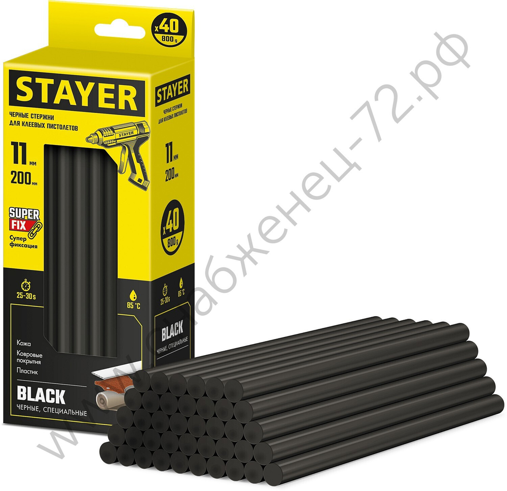 STAYER Black чёрные 11х200 мм, 40 шт, Клеевые стержни (2-06821-D-S40)