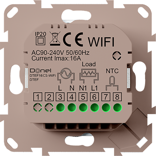 Термостат с датчиком пола с Wi-Fi, программируемый через приложение , 16 A, 55*55 мм, шампань