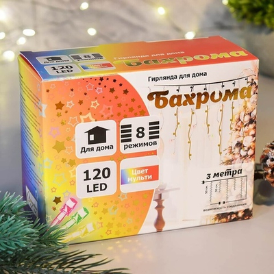 Гирлянда электрическая "Бахрома" ш3м*в30/50см 120 ламп LED, 8 режимов, мультицвет
