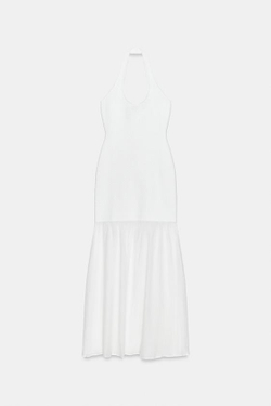 ZARA КОМБИНИРОВАННОЕ ПЛАТЬЕ ХАЛТЕР, БЕЛЫЙ
