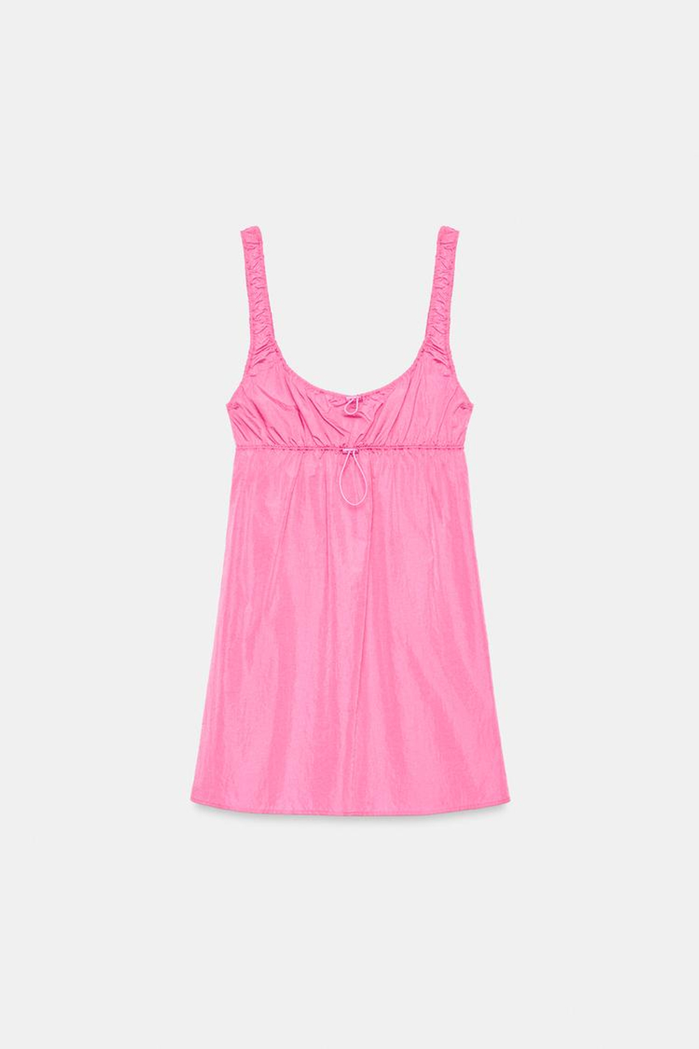 ZARA КОРОТКОЕ НЕЙЛОНОВОЕ ПЛАТЬЕ С ФИКСАТОРАМИ, НЕОНОВЫЙ РОЗОВЫЙ