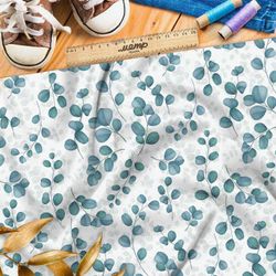 Ткань лён крупные полупрозрачные листья на белом фоне