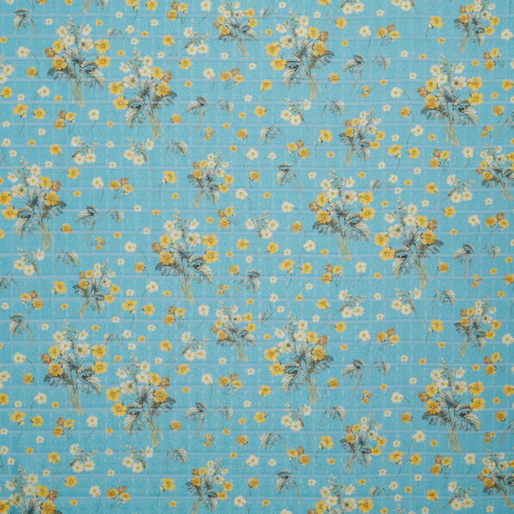 Жаккард шёлковый "Непал" небесного цвета с россыпью цветов