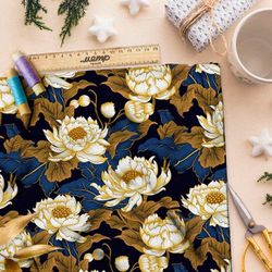 Ткань премиум габардин сказочные лилии