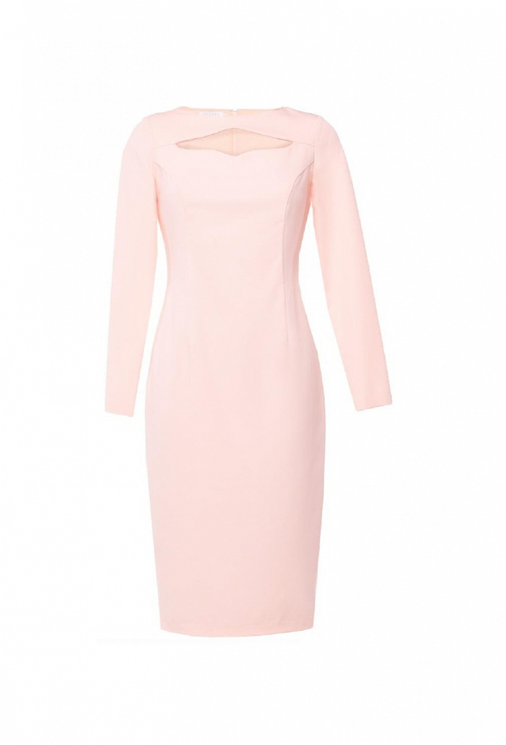 Платье футляр розовое с фигурным вырезом горловины 18-03-19FW