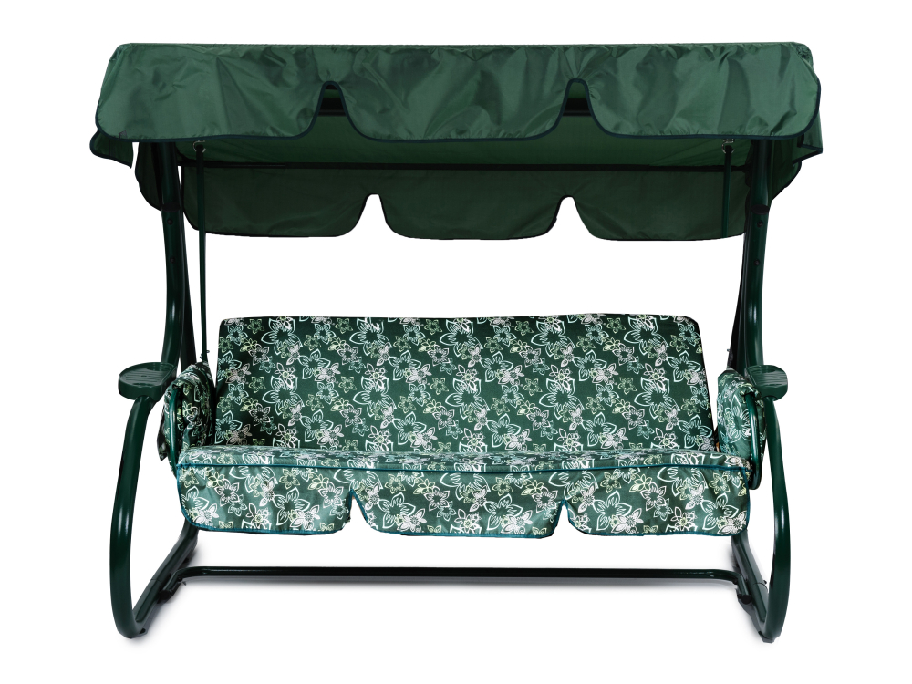 Качели садовые Garden Story 3-х местные Марли(каркас зеленый, м/э зеленый рис.цветы)1 уп.(Т)