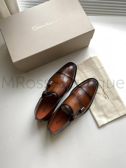 Мужские кожаные туфли Santoni Carter коричневые
