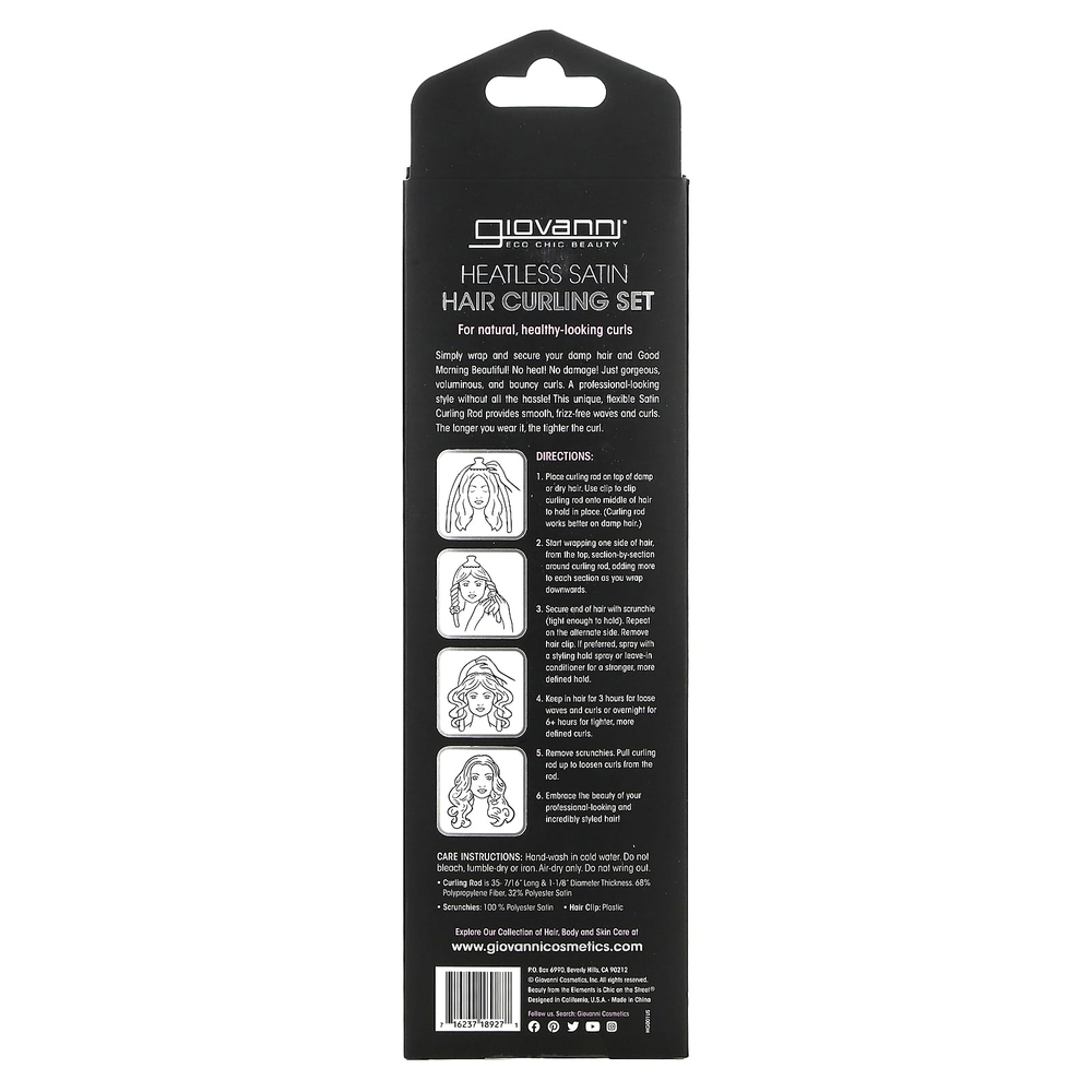 Giovanni, Heatless Satin, набор для завивки волос, черный, 4 шт.