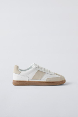 ZARA КОЖАНЫЕ КРОССОВКИ, БЕЛЫЙ