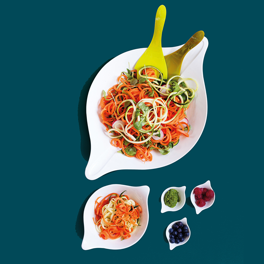 Салатник с приборами leaf, 3 л, бело-зеленый