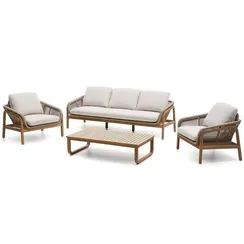 Комплект уличной мебели Vellana из массива акации: диван, 2 кресла, журнальный столик