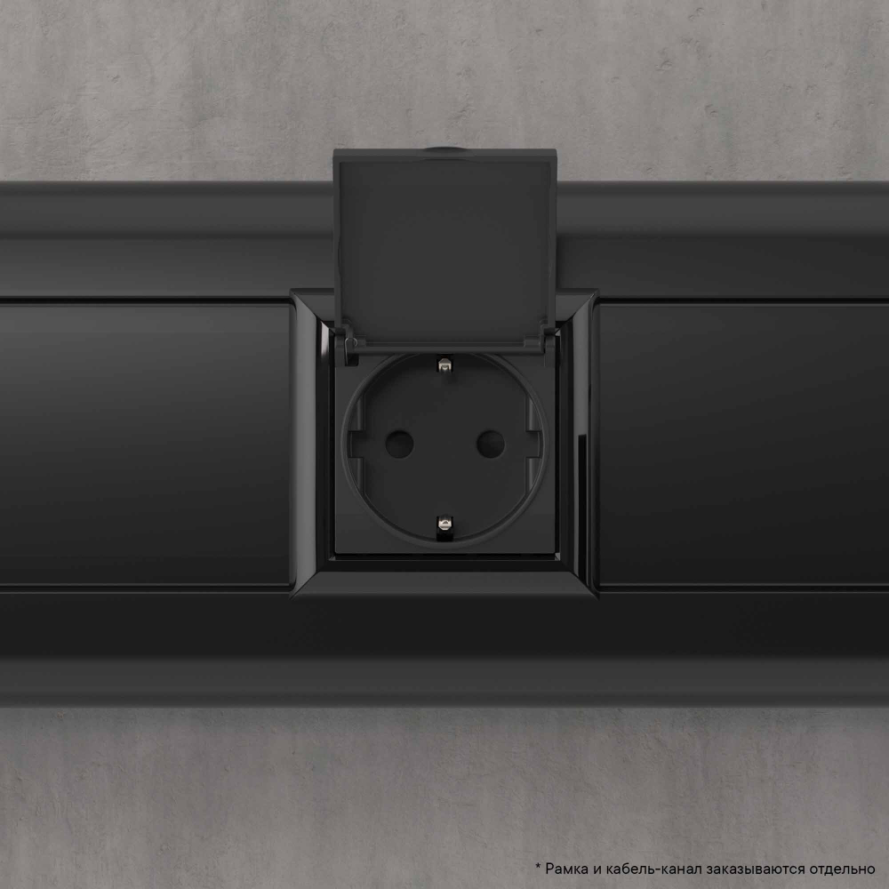 Розетка с крышкой модульная, 2P+E, с з/ш, "Avanti", "Черный матовый", 2модуля