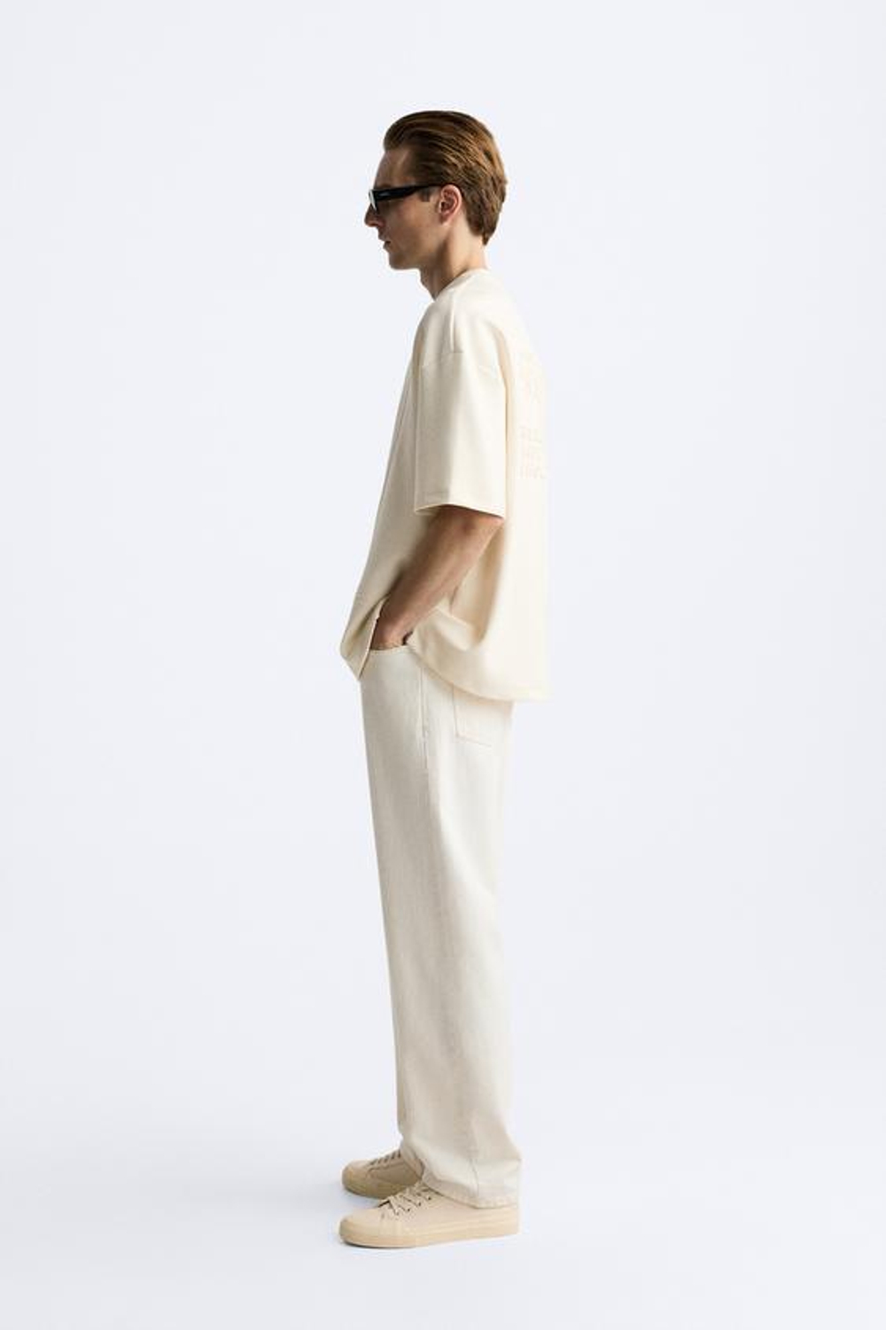 ZARA ФУТБОЛКА С РЕЛЬЕФНОЙ НАДПИСЬЮ, ЖЕЛТОВАТО-БЕЛЫЙ