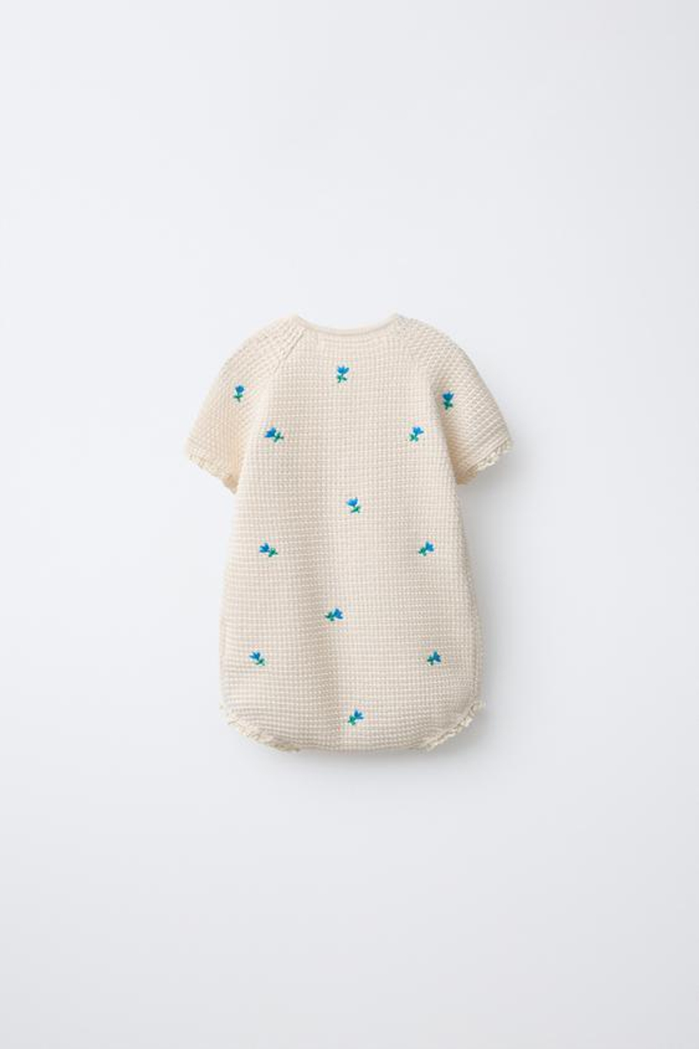 ZARA КОМБИНЕЗОН С ВЫШИВКОЙ ЦВЕТОВ И КРУЖЕВОМ, ЭКРЮ