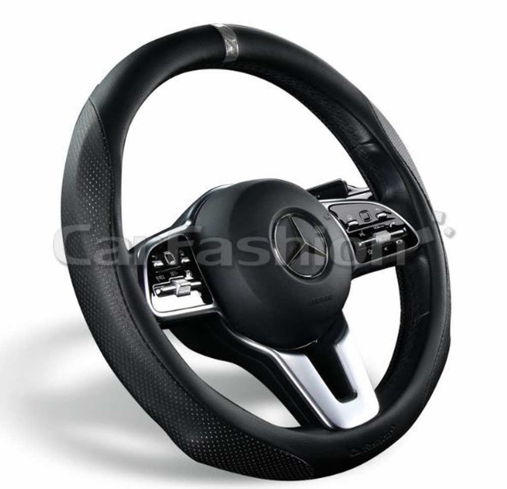 Оплетка на руль круглая CarFashion -М- «TORRENT» 31624 - Экокожа - черный/черный/серый