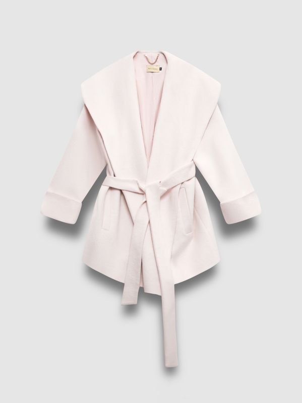 Пальто укороченное с широким воротником, молочный