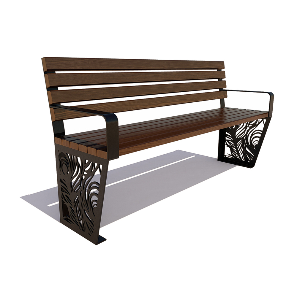 Скамейка стальная "Павлин" сосна 1,5м, палисандр