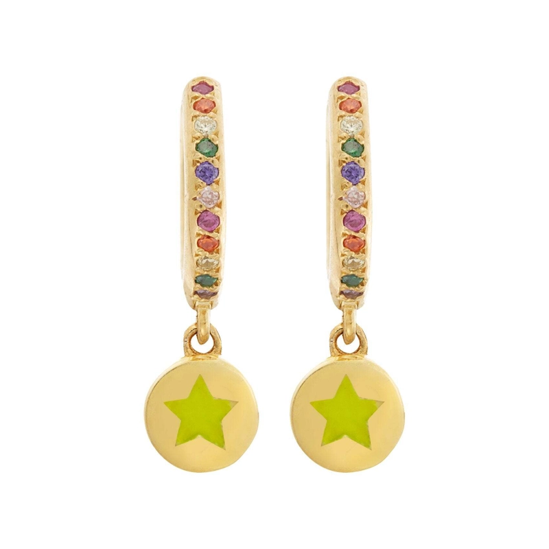 Серьги-кольца Радужная Звезда с Эмалью