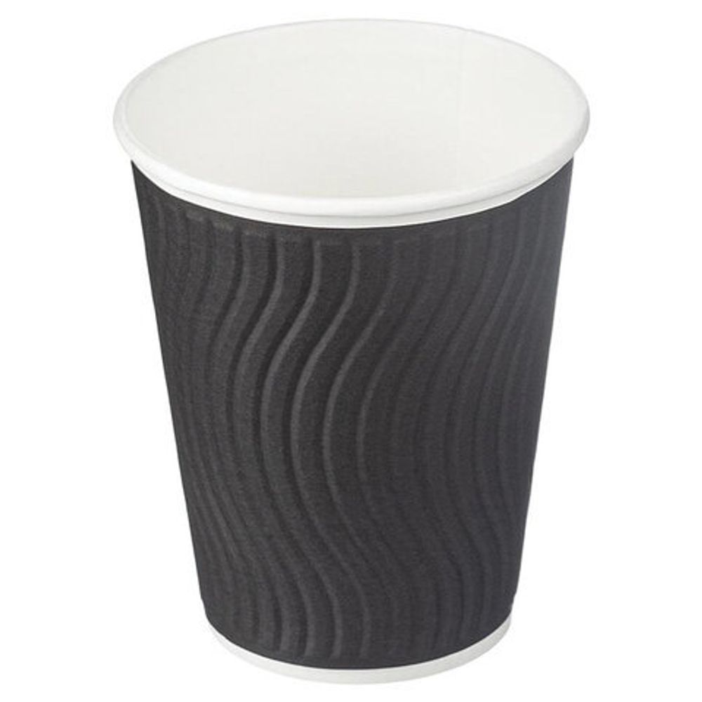 Одноразовые стаканы 300 мл, КОМПЛЕКТ 40 шт., бумажные ДВУХСЛОЙНЫЕ, Impresso Black Wave, холодное/горячее, HUHTAMAKI, 771W1200-2406