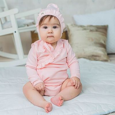 Ruffled long-sleeved kimono bodysuit 3-18 months - Berry Mousse