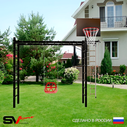 Уличная шведская стенка Sv Sport рукоход У538К (Турник/Со спинкой/Щит баскет/Канат/кольца/лестница)