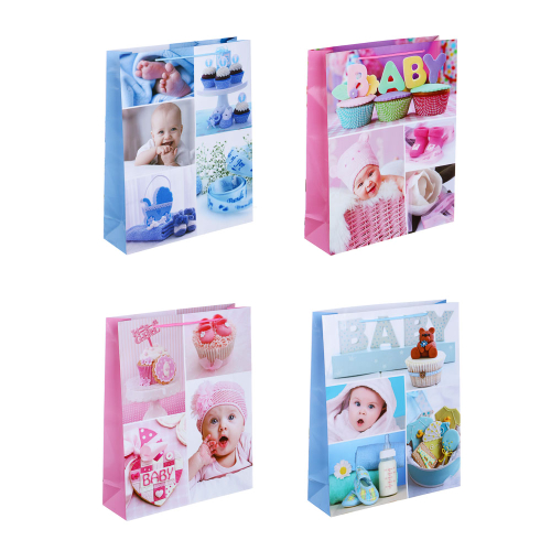 Пакет подарочный бумажный, XXL 32x40x10 см, 128 гр, 4 дизайна, BABY