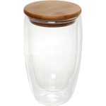 Стакан стеклянный с двойными стенками 450мл «Хай-Тек» с бамбуковой крышкой