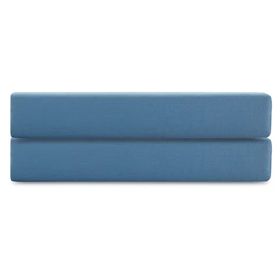 Простыня на резинке из премиального сатина джинсово-синего цвета из коллекции essential,  180х200х30