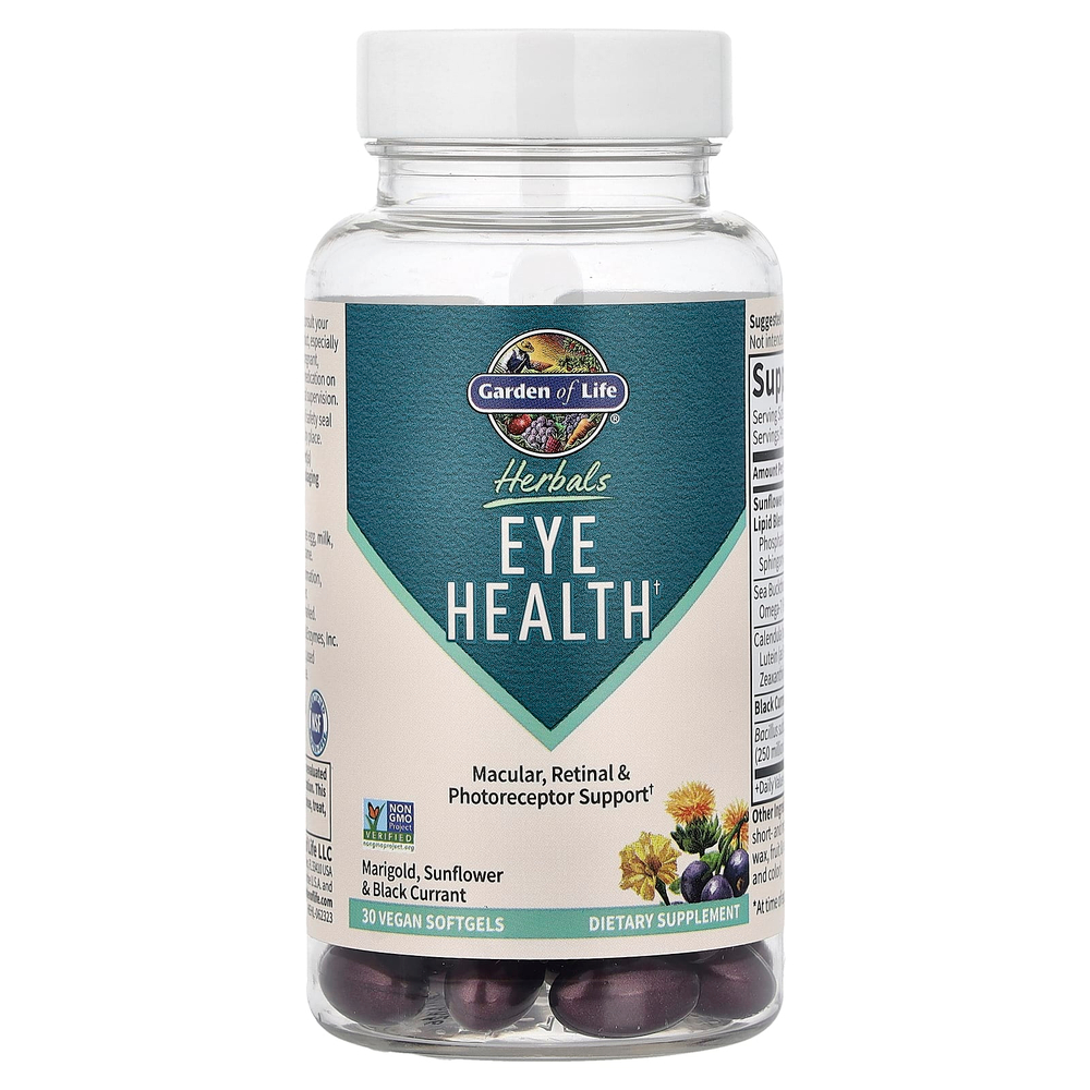 Garden of Life, Herbals, здоровье глаз, со вкусом ягод, 30 веганских капсул