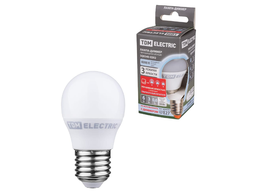 Лампа светодиодная LED FG45 матовая колба Лампа-ДИММЕР 6W Е27 4000К 480Лм TDM