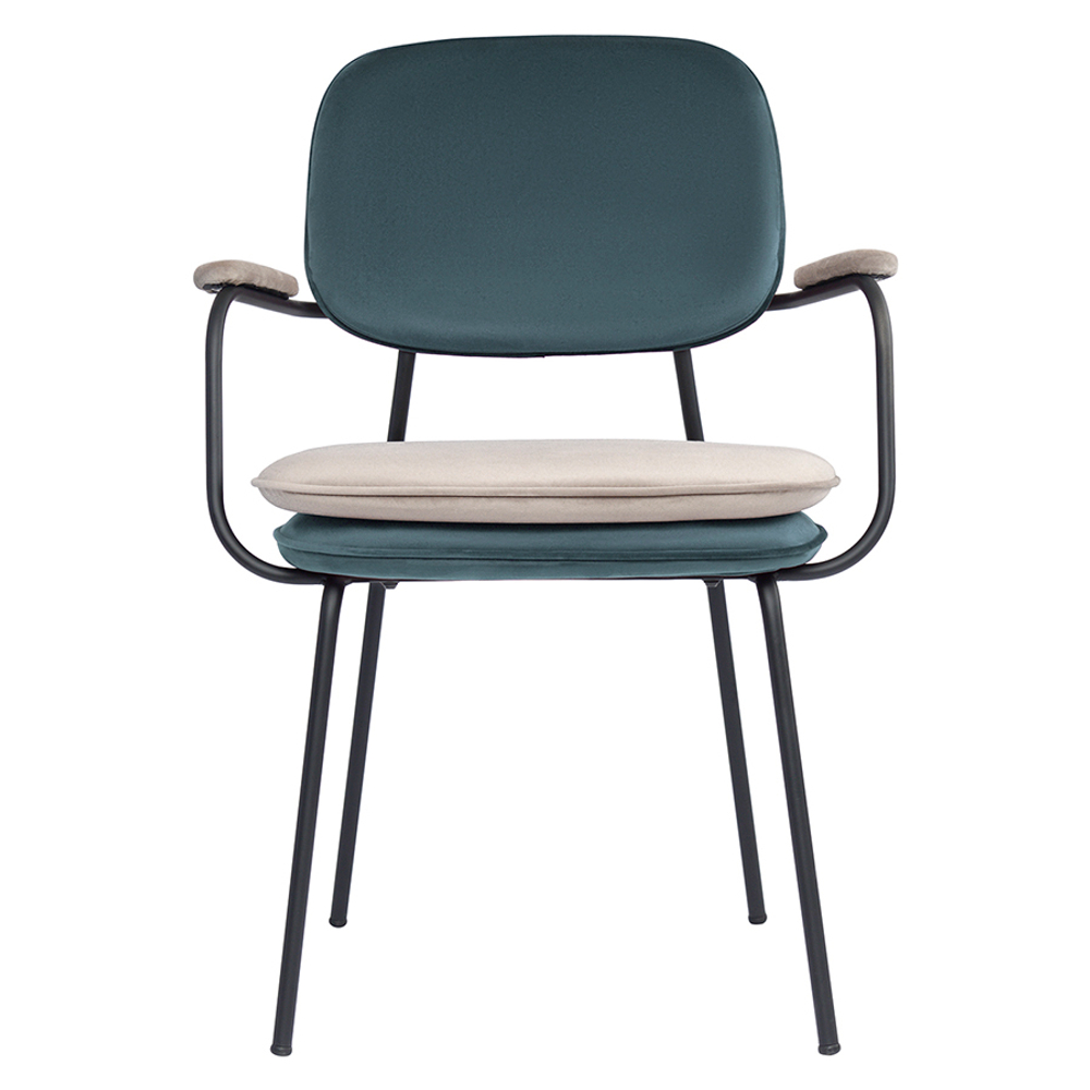 Стул с подлокотниками pea, велюр, сине-зеленый/бежевый