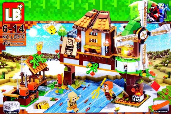 Конструктор Майнкрафт Мельница у реки 402 детали с LED-деталями