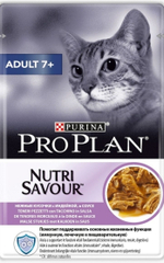 ProPlan 85г пауч NutriSavour Adult 7+ Влажный корм для взрослых кошек, старше 7 лет Индейка (соус)