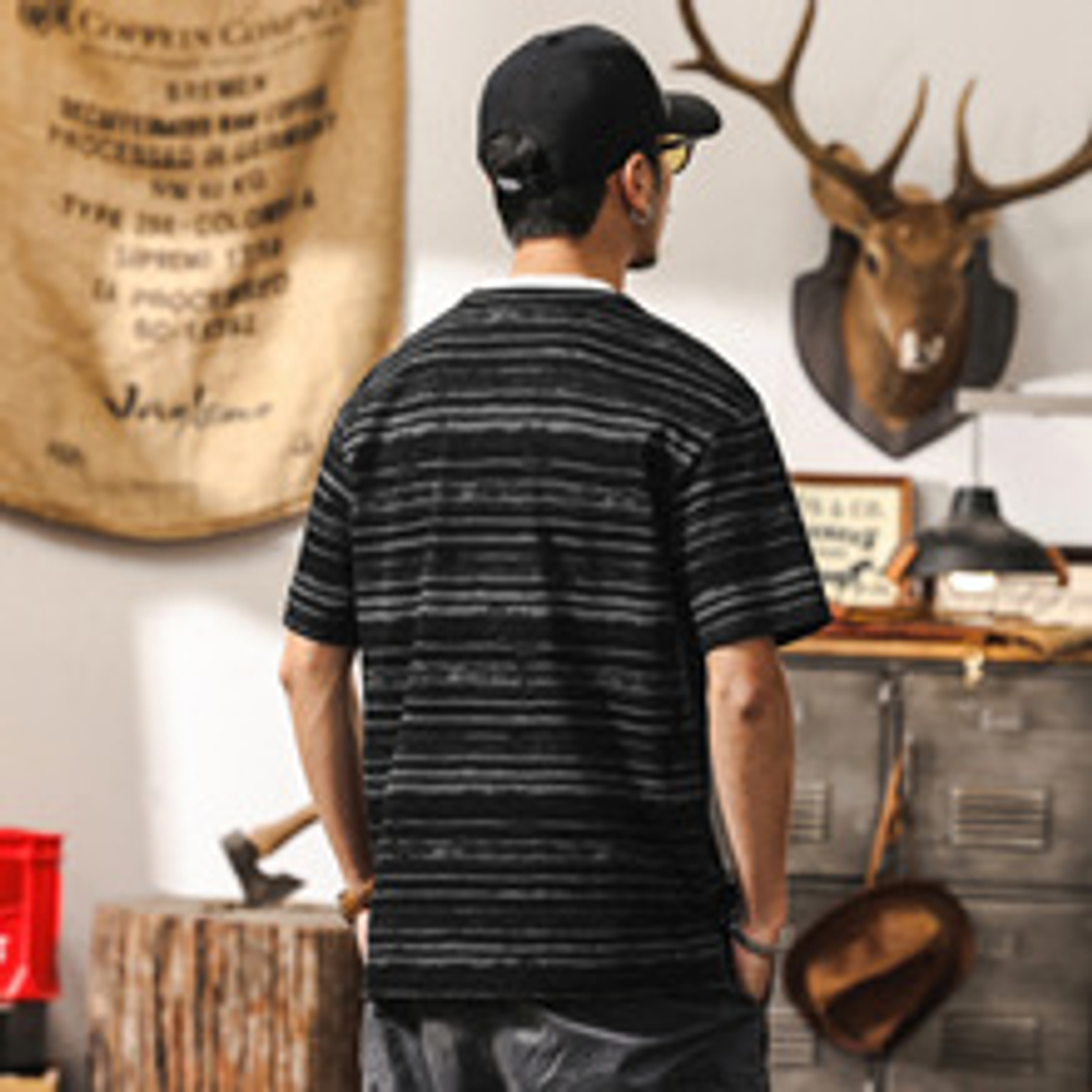 Футболка двойная обманка с разрезом, полосатая