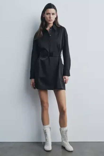 ZARA КОРОТКОЕ ПЛАТЬЕ С РЕМНЕМ — ZW COLLECTION, ЧЕРНЫЙ