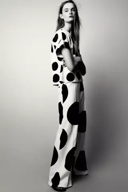 ZARA ШИРОКИЕ БРЮКИ В ГОРОШЕК — ZW COLLECTION, ЧЕРНЫЙ/БЕЛЫЙ