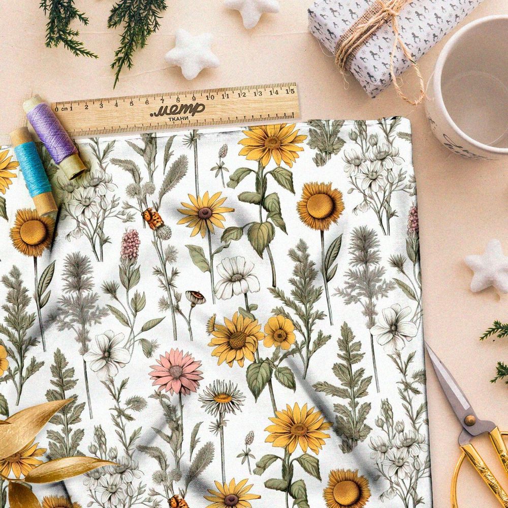 Ткань премиум таффета летняя цветочная мелодия