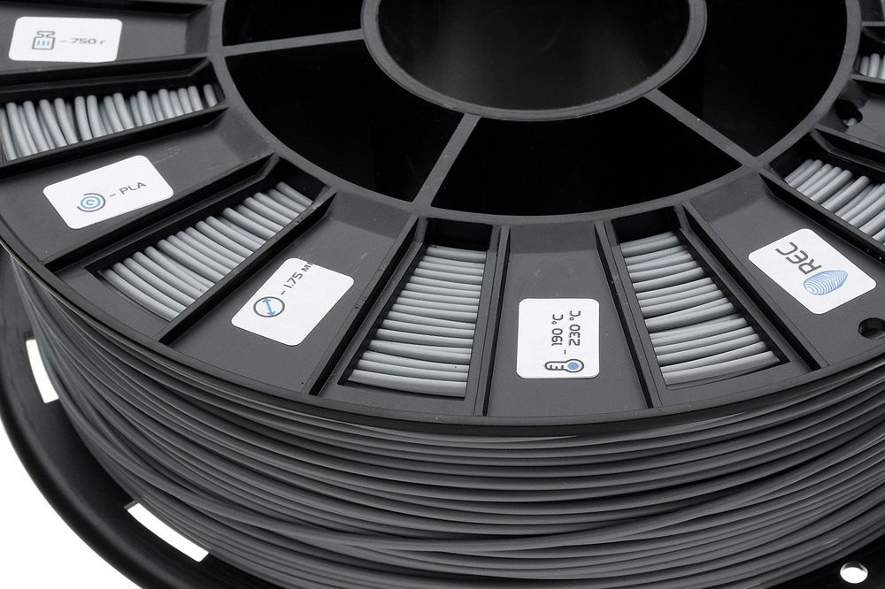 PLA пластик 1,75 для 3D принтера REC серый 0,75 кг