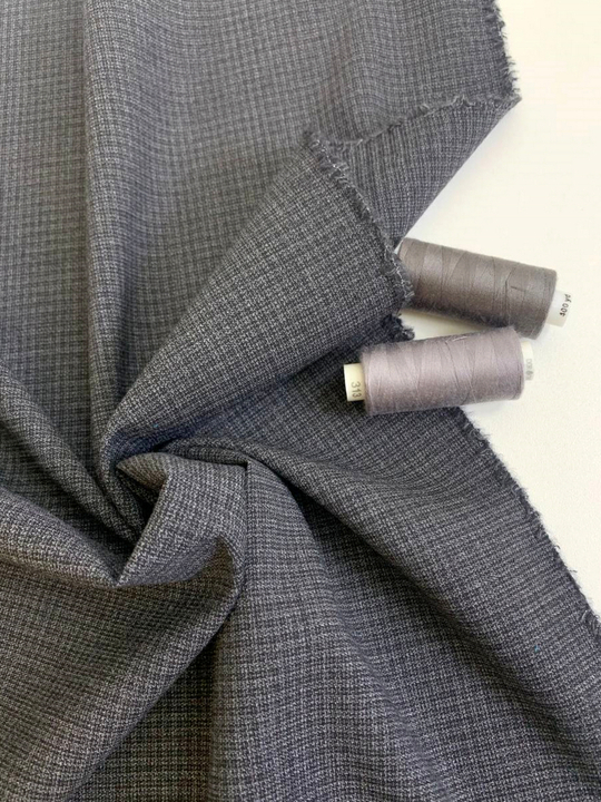 Костюмная шерсть принт клетка, серый темн