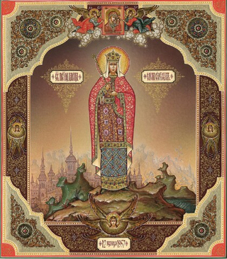 Икона святая Елена Сербская на дереве на левкасе