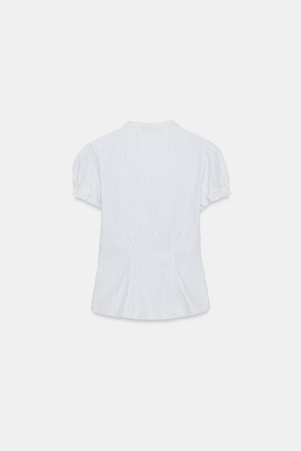 ZARA РУБАШКА ИЗ ПОПЛИНА С ВОЛАНАМИ, ПЕСОЧНЫЙ/СИНИЙ