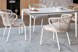 "Малага" обеденная группа на 4 персоны со стульями "Милан", каркас белый, роуп бежевый