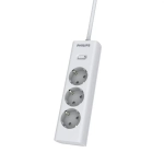Сетевой фильтр удлинитель Philips CHP2135WB/51 с тремя стандартными розетками EU, с заземлением и защитой от перегрузок, 3 м, белый