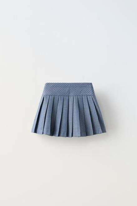 ZARA КЛЕТЧАТАЯ ЮБКА В СКЛАДКУ, СИНИЙ