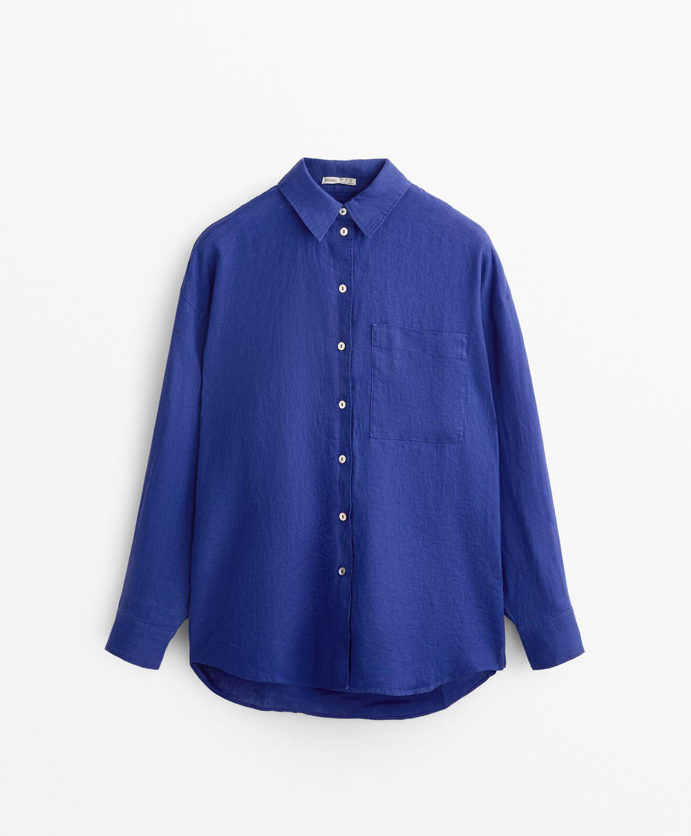 Oysho Льняная рубашка с длинными рукавами, фиолетово-синий